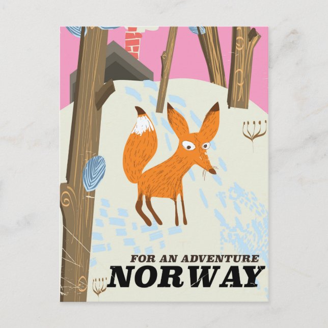 Postal Poster de viajes de zorro de Noruega (Anverso)