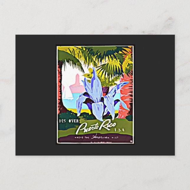 Postal poster de viajes "Discover Puerto Rico" (Anverso)