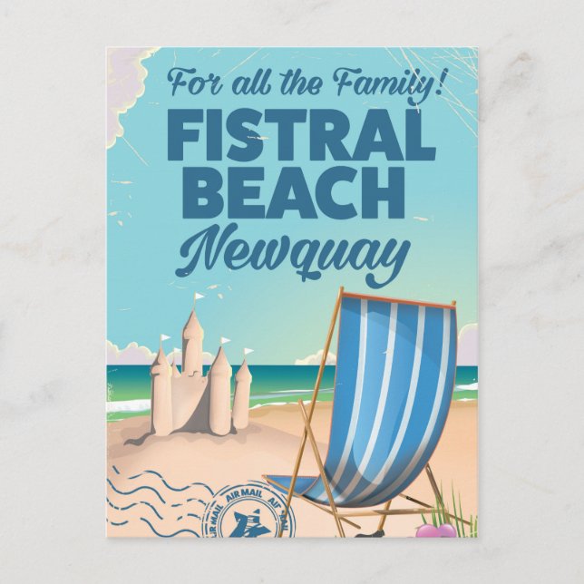 Postal Poster de viajes Fistral Beach Newquay Vintage (Anverso)