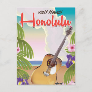 Postal Poster de viajes Honolulu acústica de guitarra vin
