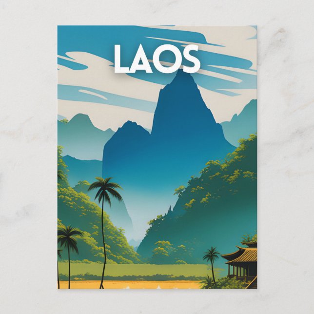Postal Poster de viajes Laos Vintage (Anverso)