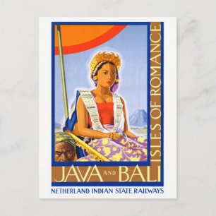 Postal Poster de Viajes Restaurados de Java y Bali Vintag