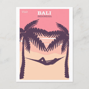 Postal Poster de viajes rosa indonesio de Bali