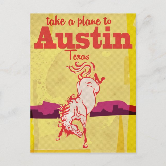 Postal Poster de viajes vintage de Austin Texas (Anverso)