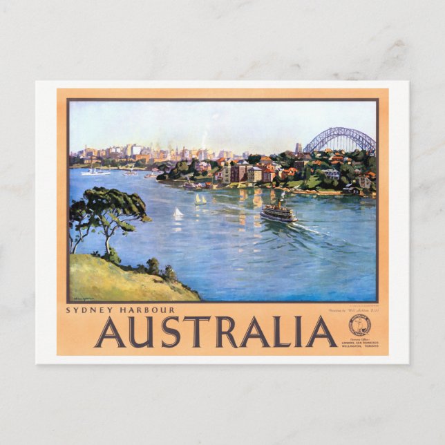 Postal Poster de Viajes Vintage de Australia Sydney (Anverso)