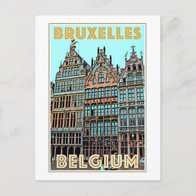 Postal Poster de Viajes Vintage de Bruselas, Bélgica, (Anverso)