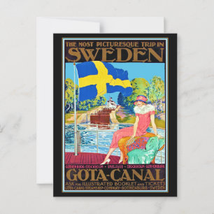Postal Poster de Viajes Vintage de Gota Canal Suecia
