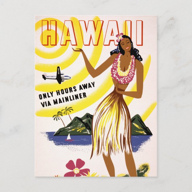 Postal Poster de Viajes Vintage de Hawaii restaurado (Anverso)