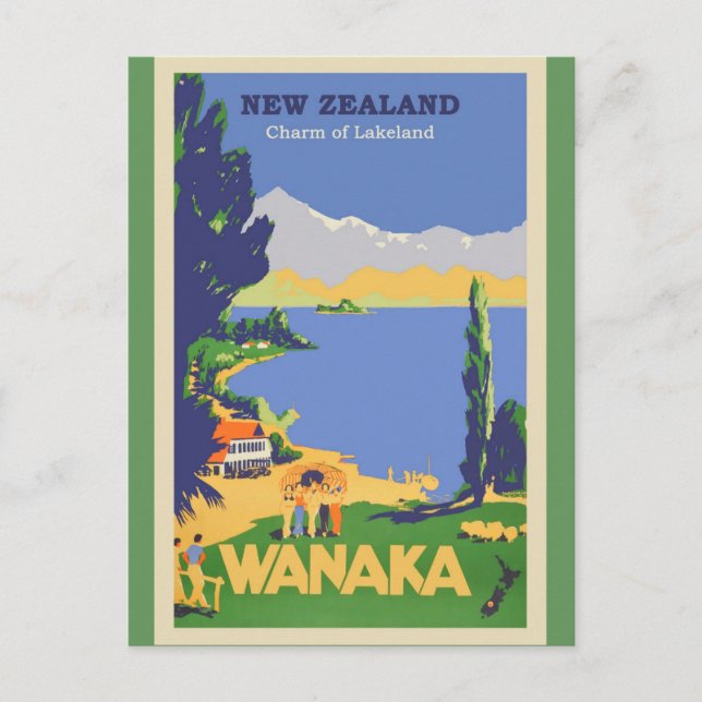 Postal Poster de Viajes Vintage de Nueva Zelanda (Anverso)