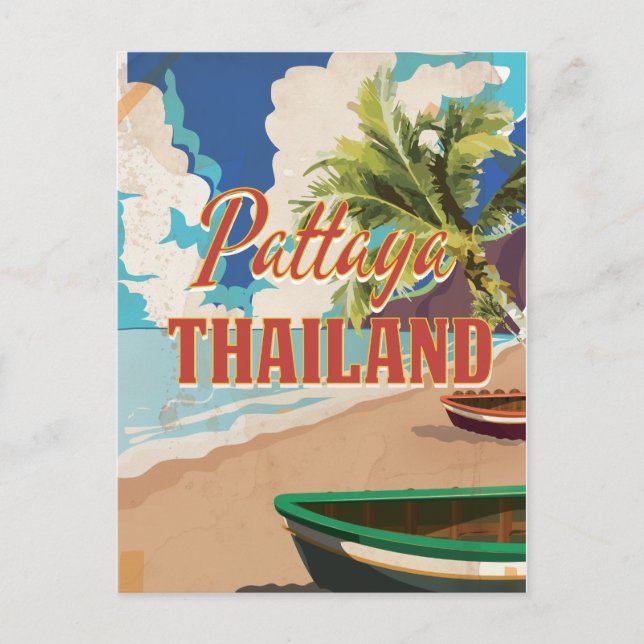 Postal Poster de Viajes Vintage de Pattaya Tailandia (Anverso)