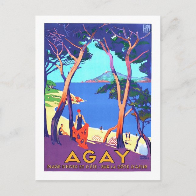 Postal Poster de Viajes Vintage para Agay, Francia, (Anverso)