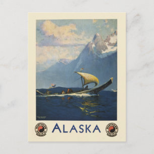 Postal Poster De Viajes Vintage Para Alaska Pacífico Nort
