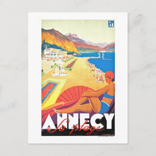 Postal Poster de Viajes Vintage para Annecy, Francia, (Anverso)