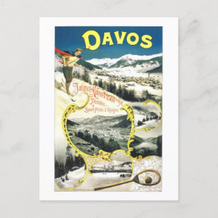 Postal Poster de Viajes Vintage para Davos, Suiza,