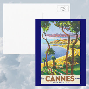 Postal Poster de Viajes Vintage, Playa de Cannes, Francia
