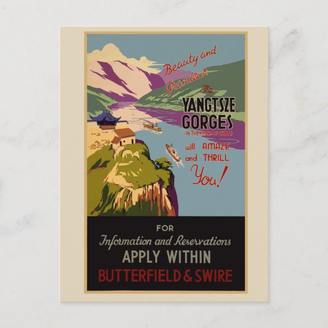 Postal Poster de Viajes Vintage Yangtsze China PostCard (Anverso)