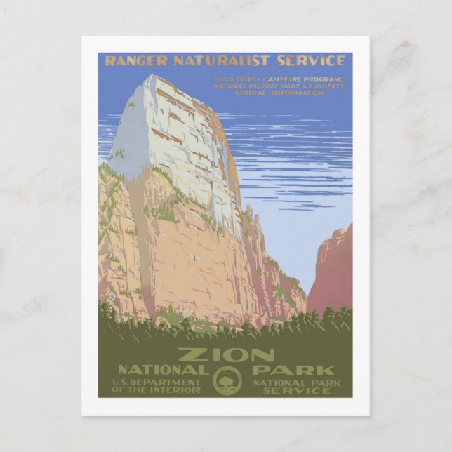 Postal Poster de Viajes Vintage, Zion (Anverso)