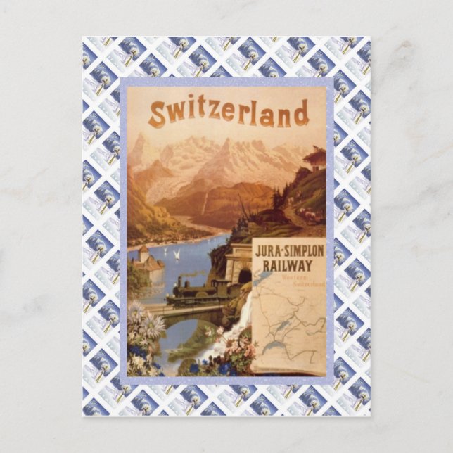 Postal Poster de Vintage Swiss Raulway, Jura Simplon (Anverso)