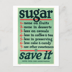 Postal Poster de Vintage Wartime "Sugar — Ahorrar"