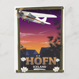 Postal Póster de vuelo de Höfn Islandia