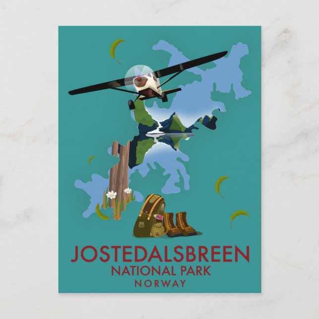 Postal Póster de vuelo del Parque Nacional Jostedalsbreen (Anverso)