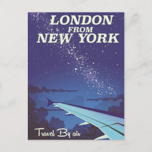 Postal Poster de vuelo London From New York Vintage