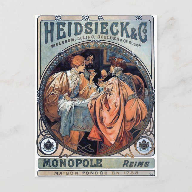 Postal poster deco de arte cervecero de・Heidsieck y G (Anverso)