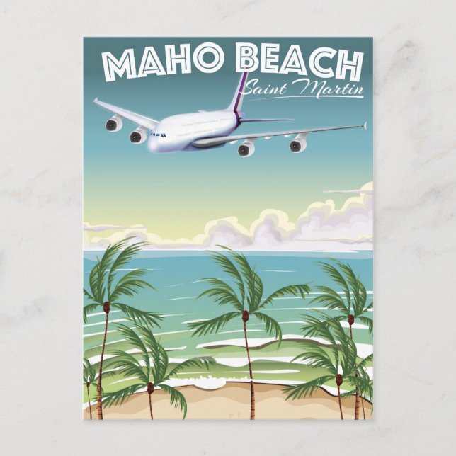 Postal Poster del avión Maho Beach Saint Martin (Anverso)