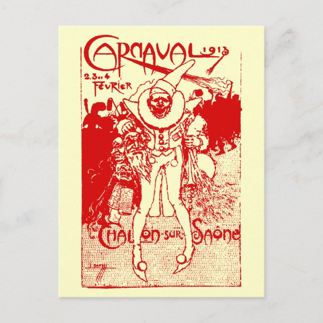 Postal poster del Carnaval Francés de 1913, rojo (Anverso)