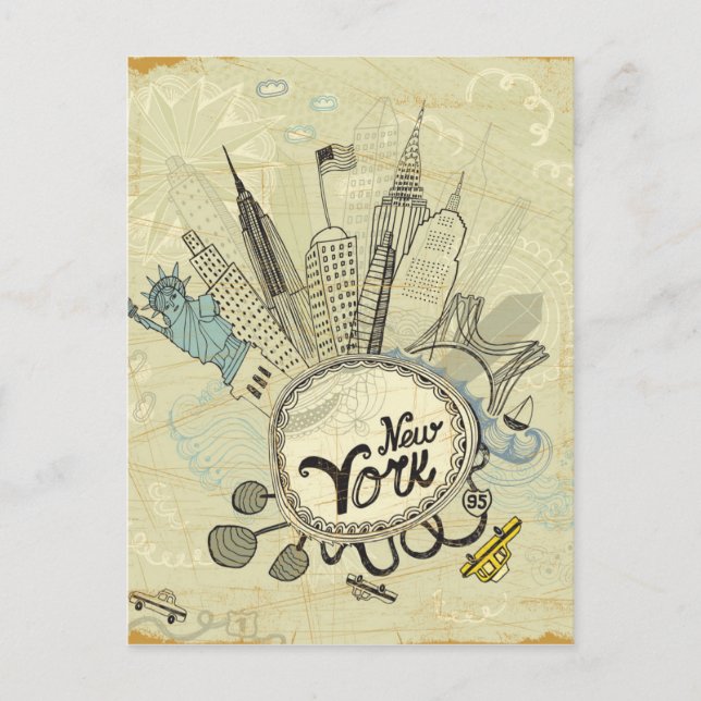 Postal Poster del Doodle de Nueva York (Anverso)
