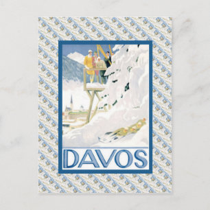 Postal Poster del esquí del vintage, Davos, Suiza