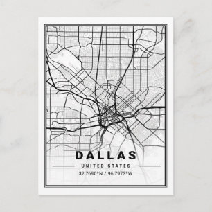Postal Poster del mapa de ciudades de viaje de Dallas Tex