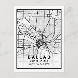 Postal Poster del mapa de ciudades de viaje de Dallas Tex