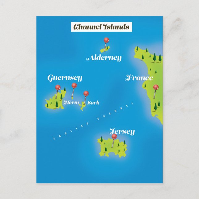 Postal Poster del mapa de islas del canal. (Anverso)