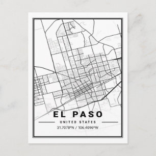 Postal Poster del mapa de la ciudad de viajes de El Paso 