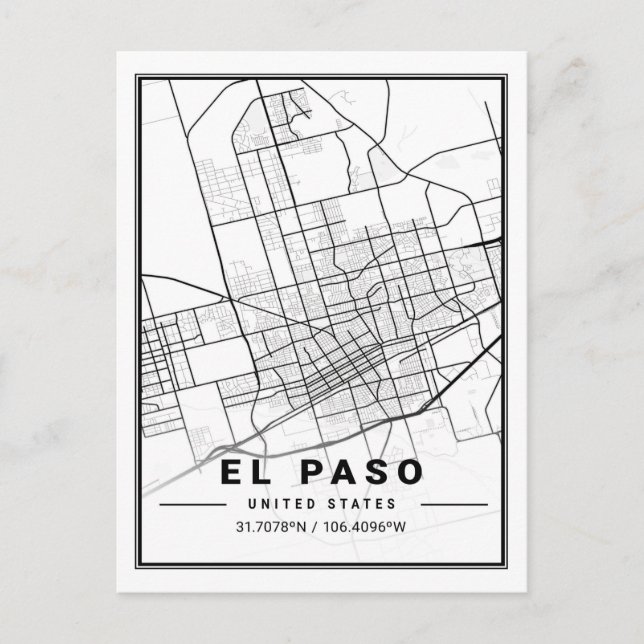 Postal Poster del mapa de la ciudad de viajes de El Paso  (Anverso)