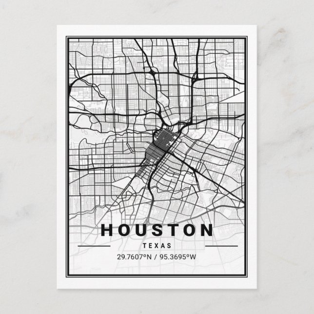 Postal Poster del mapa de la ciudad de viajes de Houston  (Anverso)