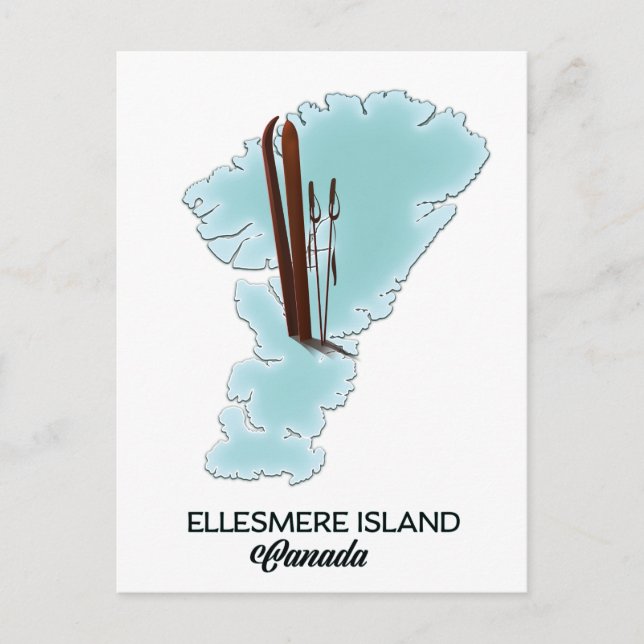 Postal Póster del mapa de la isla Ellesmere Canadá (Anverso)