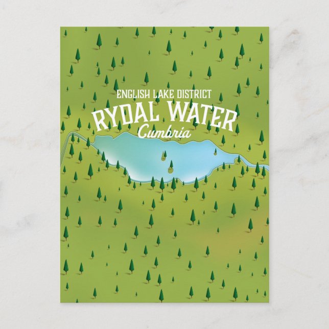 Postal Póster del mapa de Rydal Water Cumbria (Anverso)