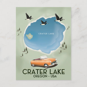 Postal Poster del mapa de viajes del Crater Lake Oregon
