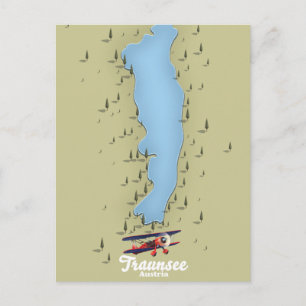Postal Póster del mapa del lago austríaco Traunsee