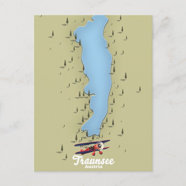 Postal Póster del mapa del lago austríaco Traunsee (Anverso)