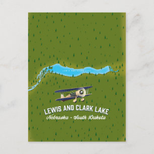 Postal Póster del mapa del lago Lewis y Clark.