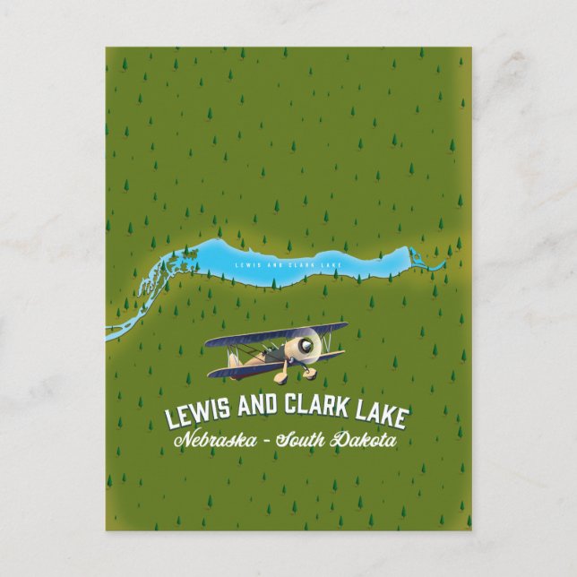 Postal Póster del mapa del lago Lewis y Clark. (Anverso)