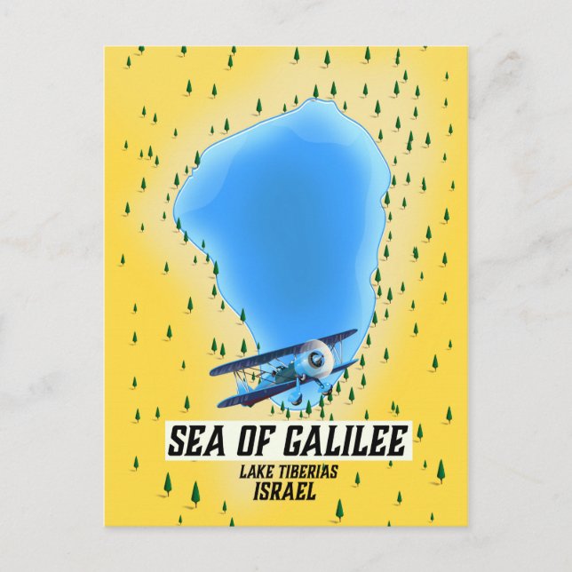 Postal Poster del mapa del Mar de Galilea Israel (Anverso)