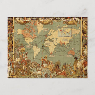 Postal Póster del mapa mundial del Imperio Británico de 1