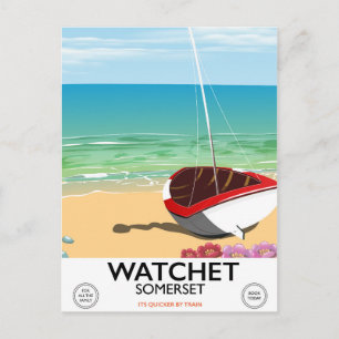 Postal Poster del tren de cosecha de vintage de Watchet S