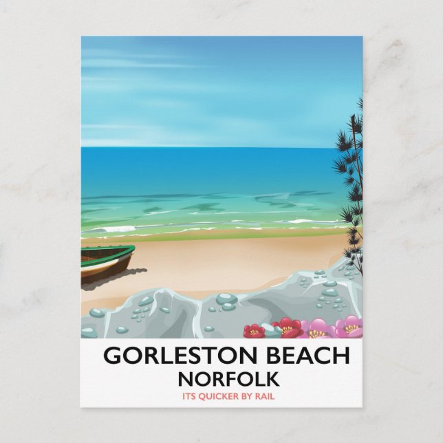 Postal Poster del tren Norfolk de la playa Gorleston. (Anverso)