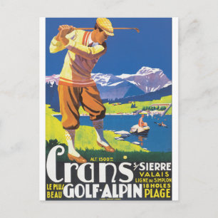 Postal Poster del viaje del vintage de Alpin del golf