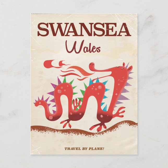Postal Poster Dragón de Swansea Wales (Anverso)